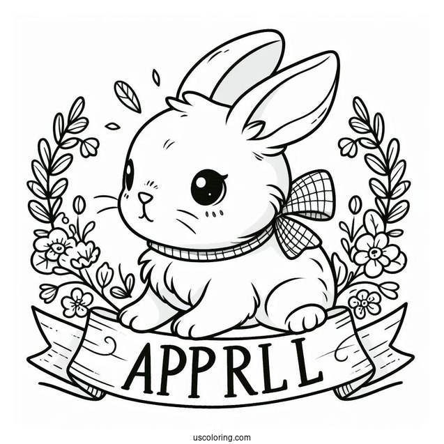 Easy Bunny With An April Coloring Page Banner For Preschoolers