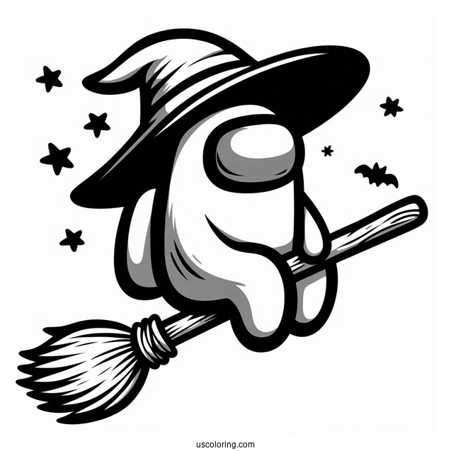 Halloween Among Us Witch Riding Broom