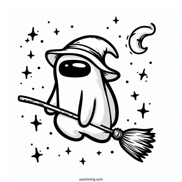 Halloween Among Us Witch Riding Broom