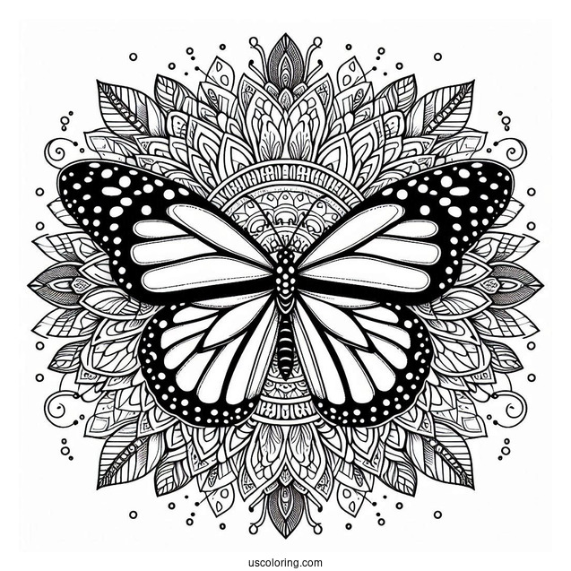 Monarch Butterfly Inside An Animal Mandala Coloring Page