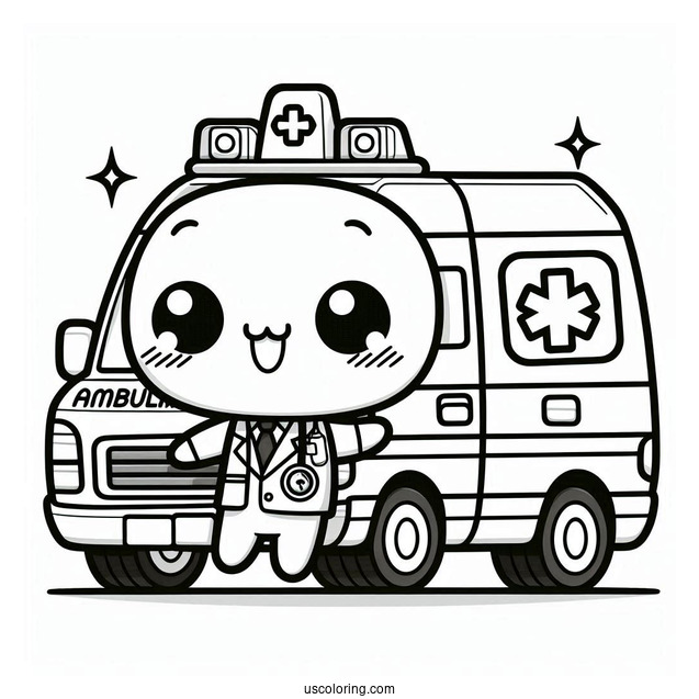 Ambulance Coloring Page Of Kawaii Paramedic For Kids