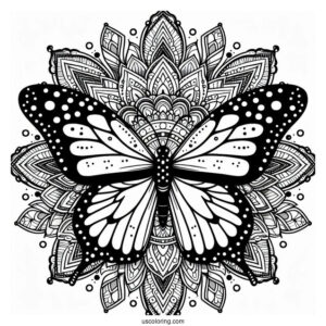 Monarch Butterfly Inside An Animal Mandala Coloring Page