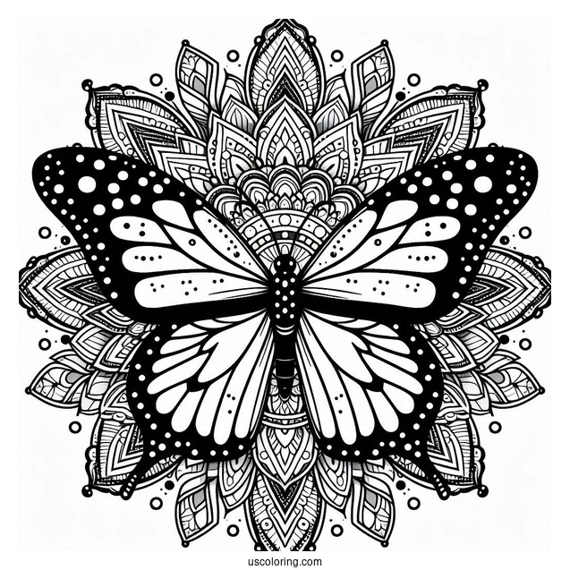 Monarch Butterfly Inside An Animal Mandala Coloring Page