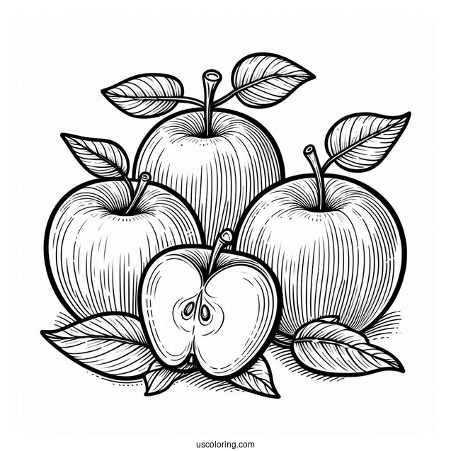 Three Apple Outline Template And Coloring