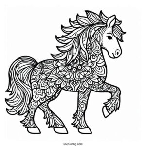 Easy Horse Animal Mandala Coloring Page For Kids