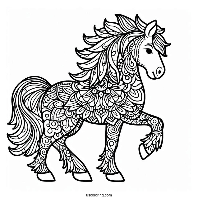 Easy Horse Animal Mandala Coloring Page For Kids