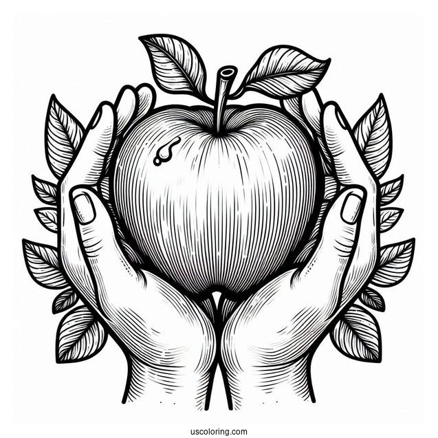 Hands Holding Mcintosh Apple Coloring Sheet
