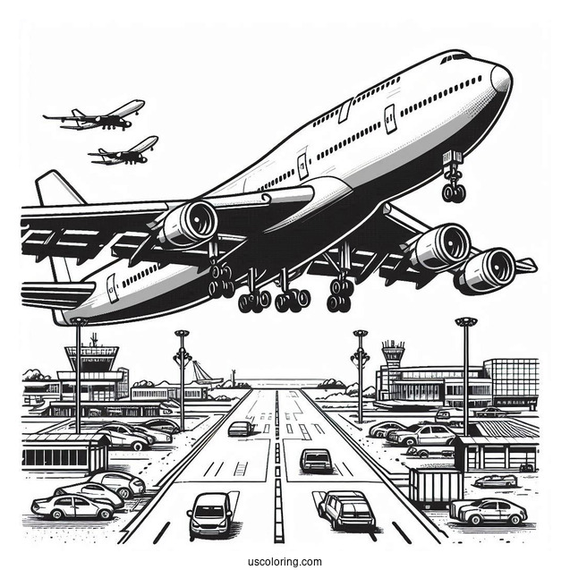 Boeing 747 Plane At Airport To Color