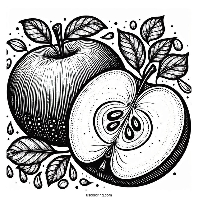 Apple Cut In Half With Seeds Coloring Sheet