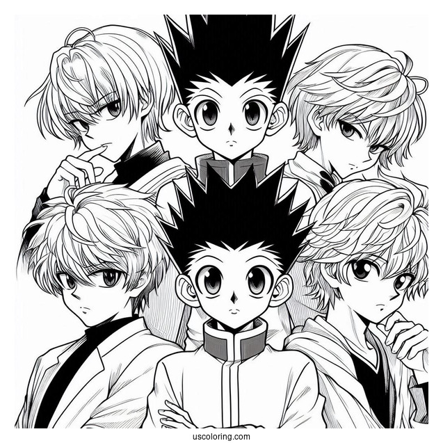 Hunter X Hunter Gon, Killua, Kurapika, Leorio Coloring Sheet