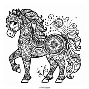 Easy Horse Animal Mandala Coloring Page For Kids