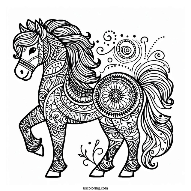 Easy Horse Animal Mandala Coloring Page For Kids