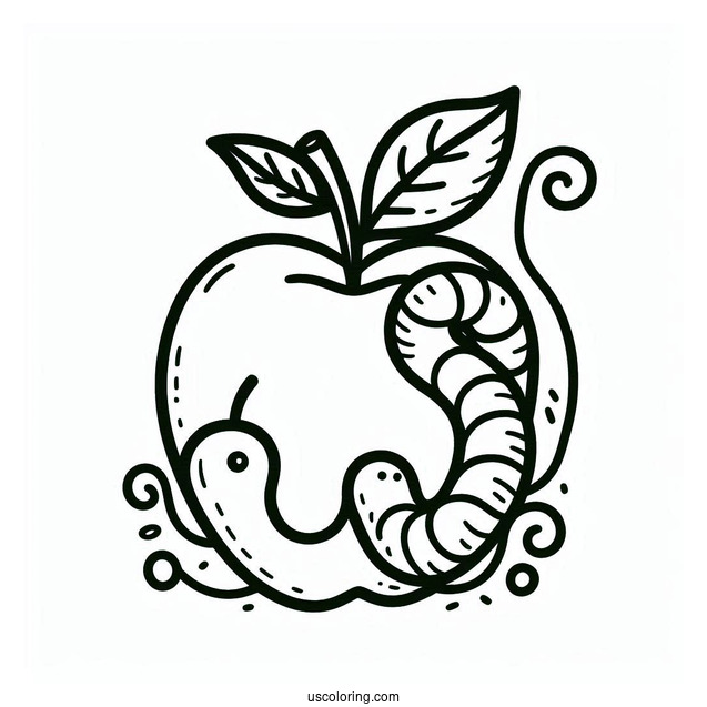 Easy Outline Of Apple With Worm For Preschoolers
