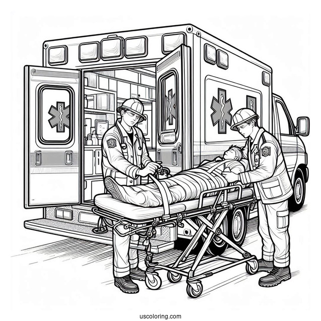 Paramedics Putting Patient In An Ambulance Coloring Page