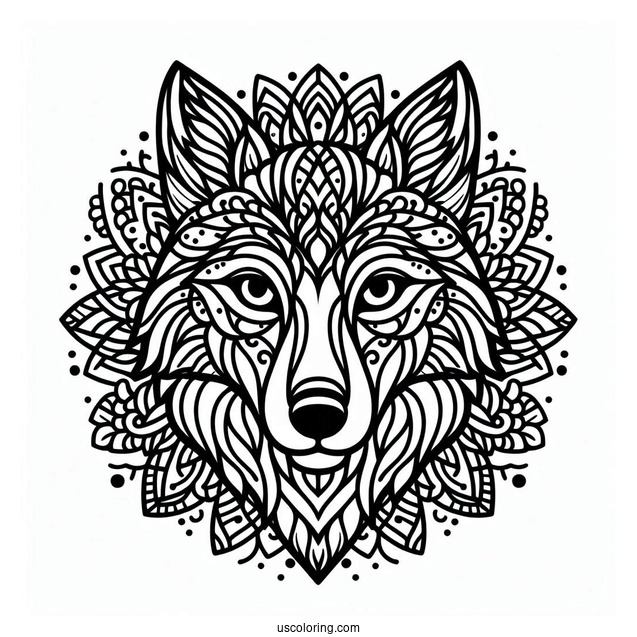 Wolf Head Animal Mandala Coloring Page