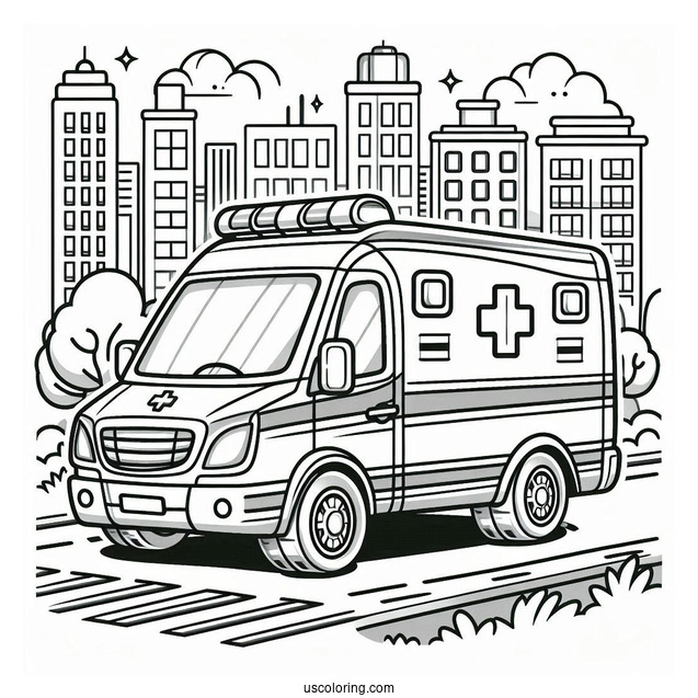 Simple Ambulance Coloring Page Driving On The Street