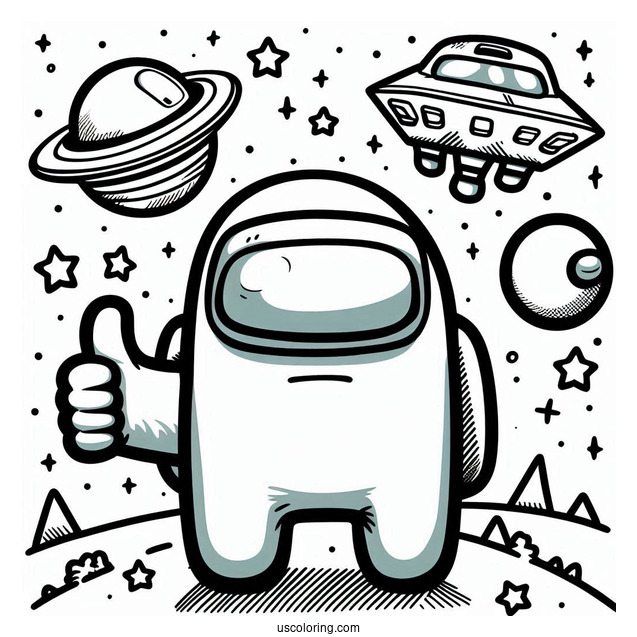 Coloring Sheet of Among Us Imposter in Spaceship