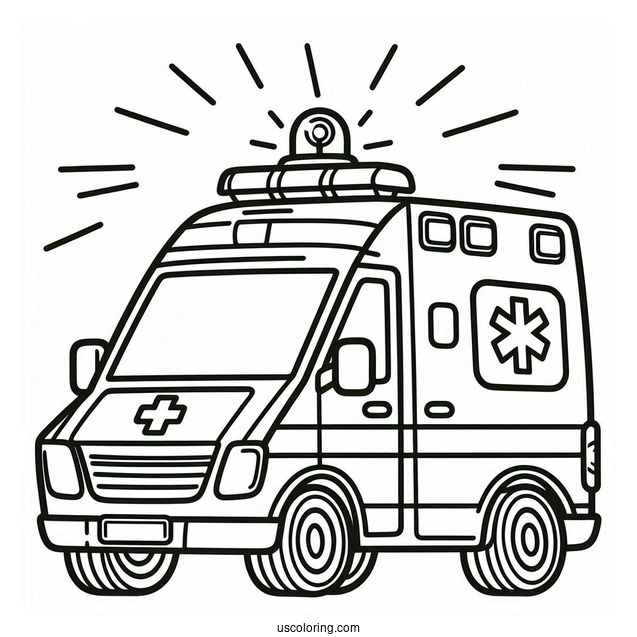 Easy Ambulance Coloring Page Outline For Preschoolers
