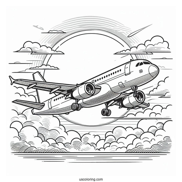 Airbus A320 Flying In The Sky Coloring Page