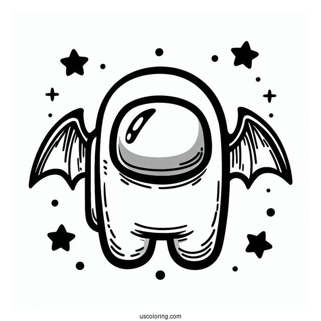 Coloring Page of Among Us With Bat Wings