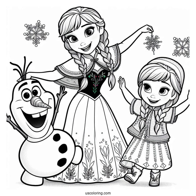 Anna And Olaf In Christmas Outfits Coloring Page