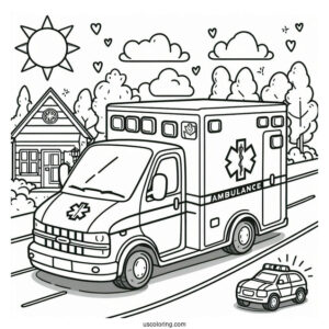 Simple Ambulance Coloring Page Driving On The Street