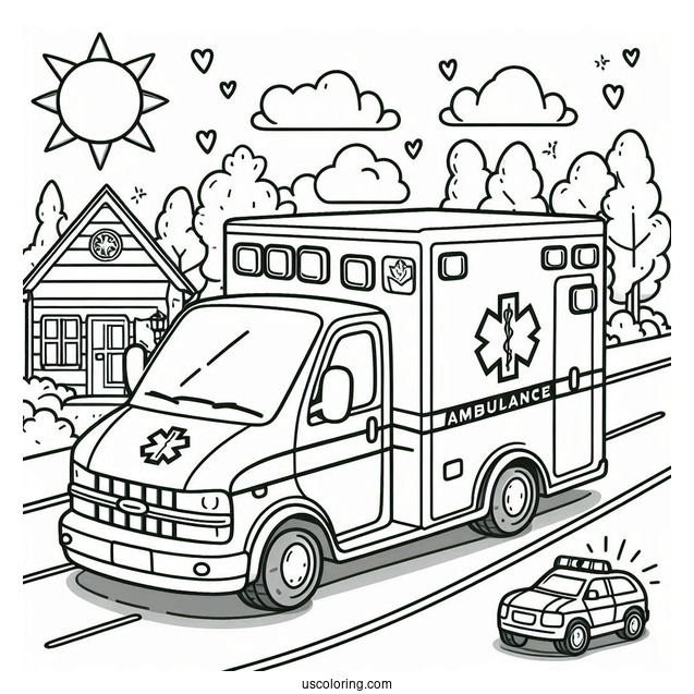 Simple Ambulance Coloring Page Driving On The Street