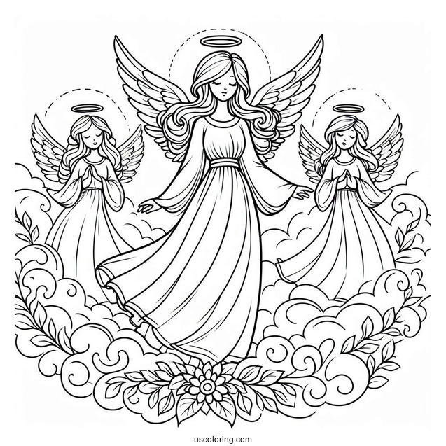 Easy Outline Of Angels In Heaven To Color