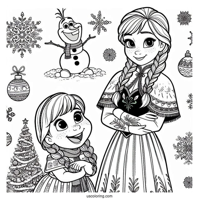 Anna And Olaf In Christmas Outfits Coloring Page