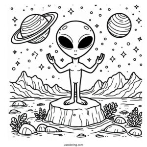 Coloring Page Of Alien On Faraway Planet
