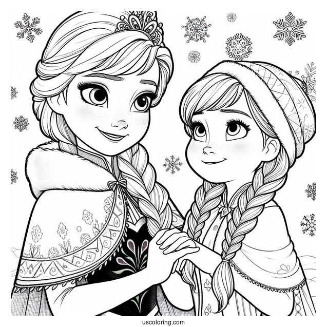 Frozen Anna And Elsa In Winter Coloring Sheet