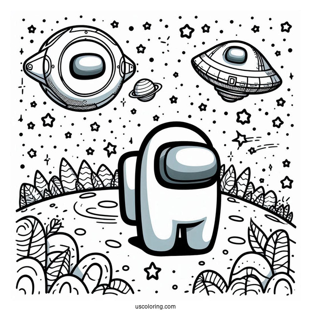 Coloring Sheet of Among Us Imposter in Spaceship