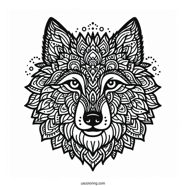 Wolf Head Animal Mandala Coloring Page