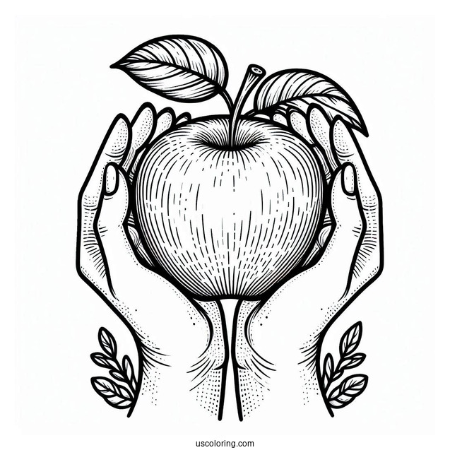 Hands Holding Mcintosh Apple Coloring Sheet