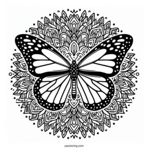Monarch Butterfly Inside An Animal Mandala Coloring Page