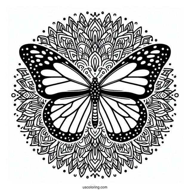 Monarch Butterfly Inside An Animal Mandala Coloring Page