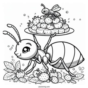 Ant Coloring Page Carrying Food With Queen Ant On Top