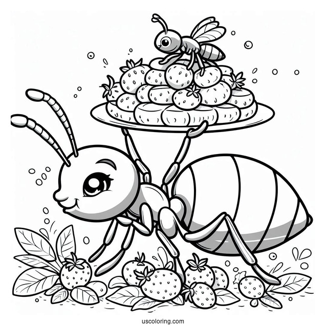 Ant Coloring Page Carrying Food With Queen Ant On Top