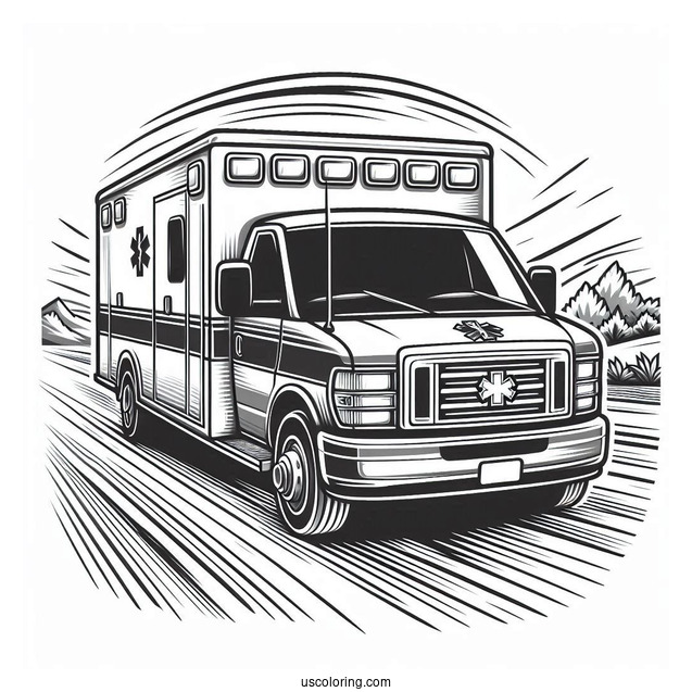 Front View Of Ambulance Coloring Page Speeding On The Road