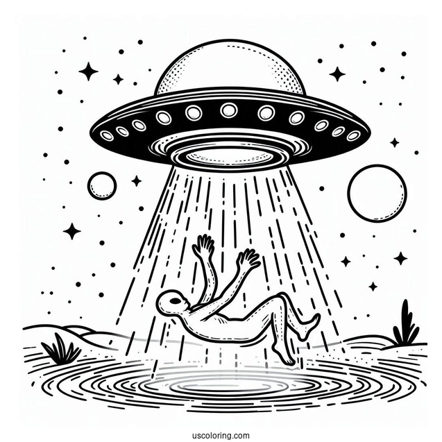 Alien UFO Abducting a Human To Color
