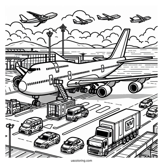 Boeing 747 Plane At Airport To Color