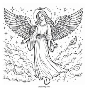 Easy Outline Of Angels In Heaven To Color