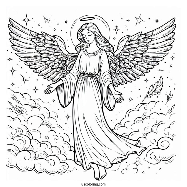 Easy Outline Of Angels In Heaven To Color