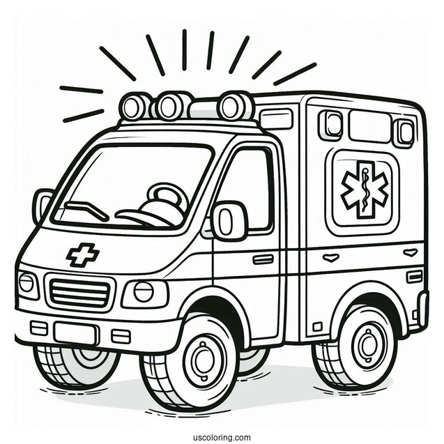 Easy Ambulance Coloring Page Outline For Preschoolers