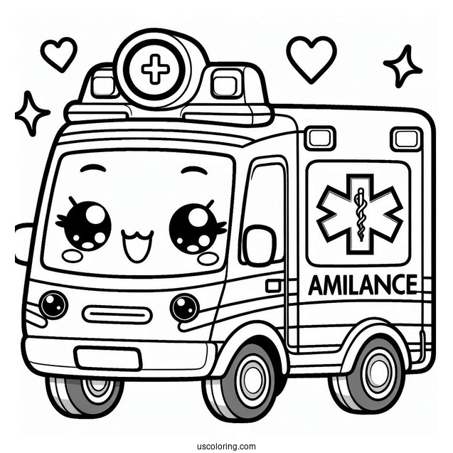 Ambulance Coloring Page Of Kawaii Paramedic For Kids