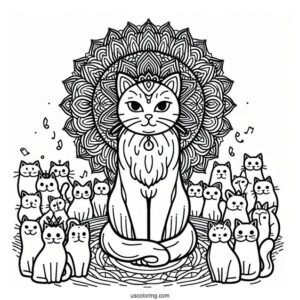 Cats Surrounding A Simple Animal Mandala Coloring Page For Kids