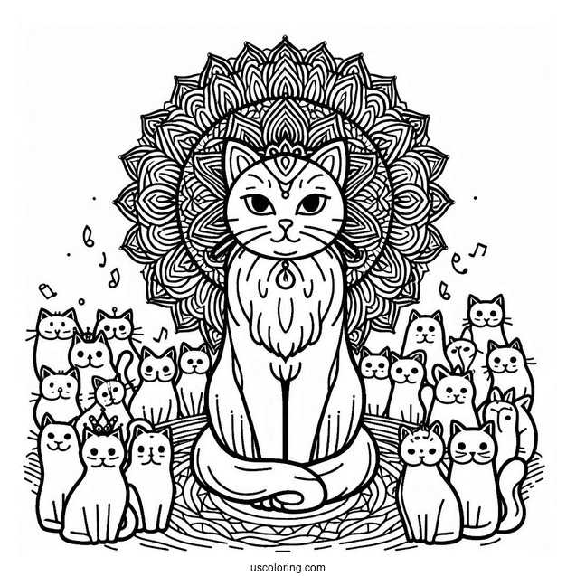 Cats Surrounding A Simple Animal Mandala Coloring Page For Kids