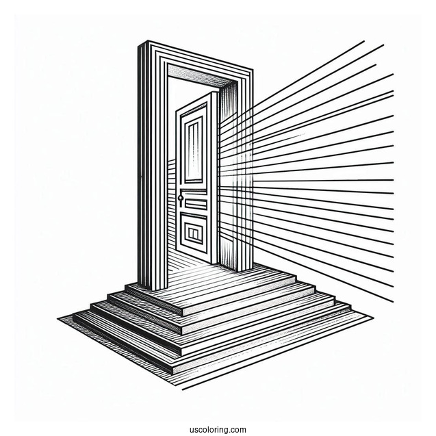 Expanding Doorway With Diagonal Floor Abstract Coloring Page