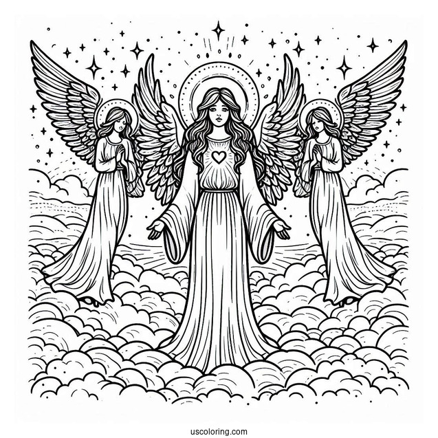 Eternal Angel In Heaven Coloring Page