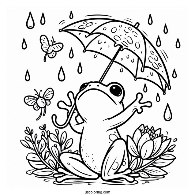 Frog Dancing In The Rain Under April Coloring Page Showers